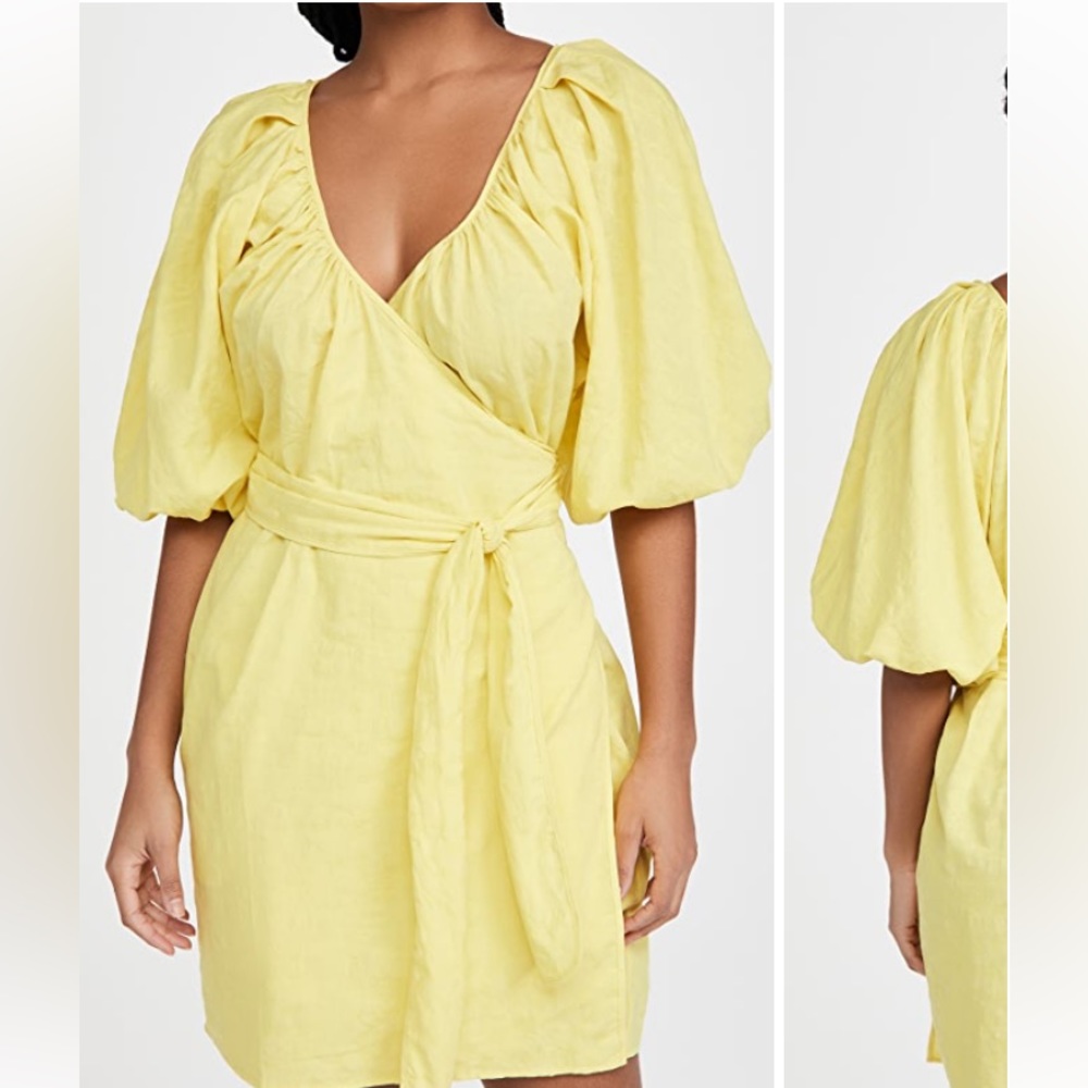 Mara Hoffman Colette wrap dress with pockets in citrine- bright yellow/neon lime